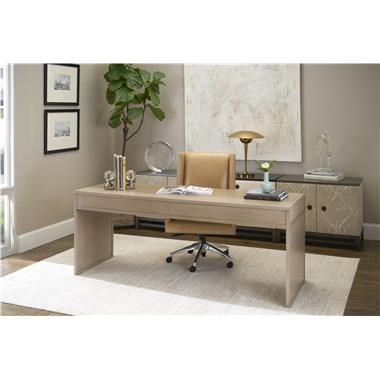 Room Scene: HC4601-DC – Mr. Ashford Desk Chair shown in HC147 leather; HC9571-70 - Remy Wood base shown in Pyrite finish; HC9572-70 - Remy 2 Door Upholstered Cabinet shown in HC4518-18 fabric with Pyrite finish and HC9573-70 - Remy 3 Drawer Upholstered  Chest shown in HC9004-92 fabric with Pyrite finish.
