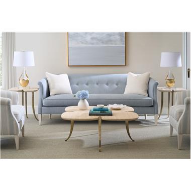 Room Scene: HC4603-89 – Albert Sofa shown in HC4030-32 fabric and throw pillows in HC487-11 fabric with Cream Linen finish; HC4603-89 – Albert Chair shown in HC357-32 fabric with Cream Linen finish; HCP9151-STK - Clover End Table and HCP9152-STK - Clover Cocktail Table.