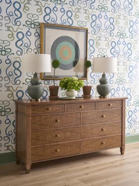 Room Scene: HC3467-70 Connaught Dresser shown in Chestnut finish.